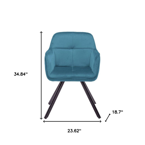 Homeroots Tufted Blue And Black Velvet And Metal Dining Arm Chair  Metal 521273