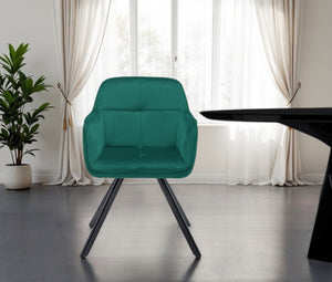 HomeRoots Tufted Emerald Green Velvet Arm Chair with Black Metal Legs – Stylish Dining & Accent Seating 521274
