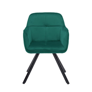 HomeRoots Tufted Emerald Green Velvet Arm Chair with Black Metal Legs – Stylish Dining & Accent Seating 521274