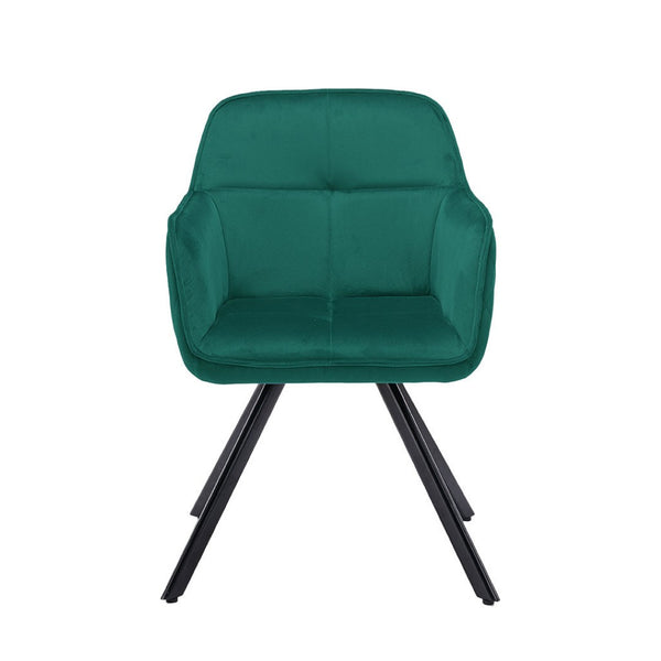 HomeRoots Tufted Emerald Green Velvet Arm Chair with Black Metal Legs – Stylish Dining & Accent Seating 521274