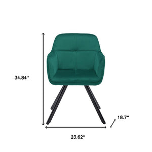 HomeRoots Tufted Emerald Green Velvet Arm Chair with Black Metal Legs – Stylish Dining & Accent Seating 521274