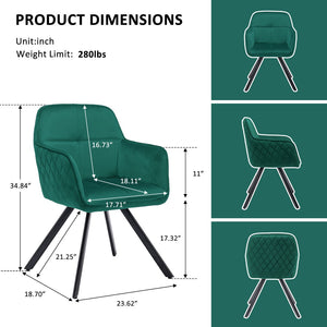 HomeRoots Tufted Emerald Green Velvet Arm Chair with Black Metal Legs – Stylish Dining & Accent Seating 521274