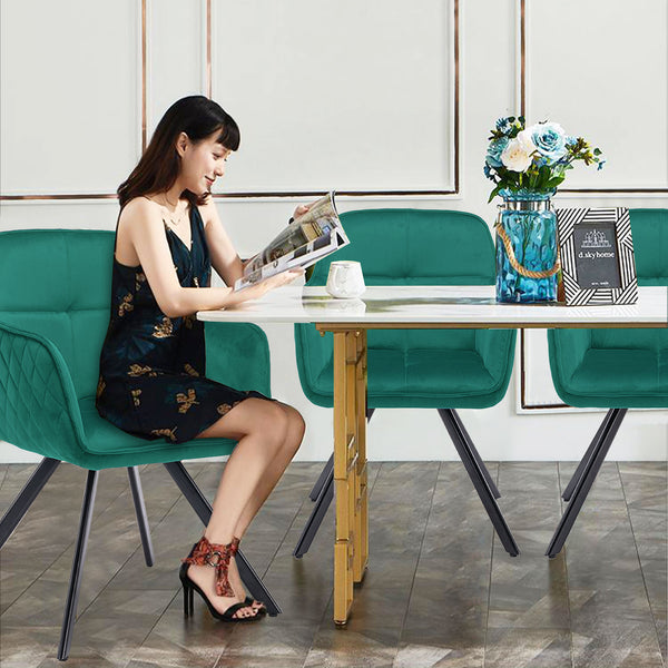 Homeroots Tufted Green And Black Velvet And Metal Dining Arm Chair  Metal 521274