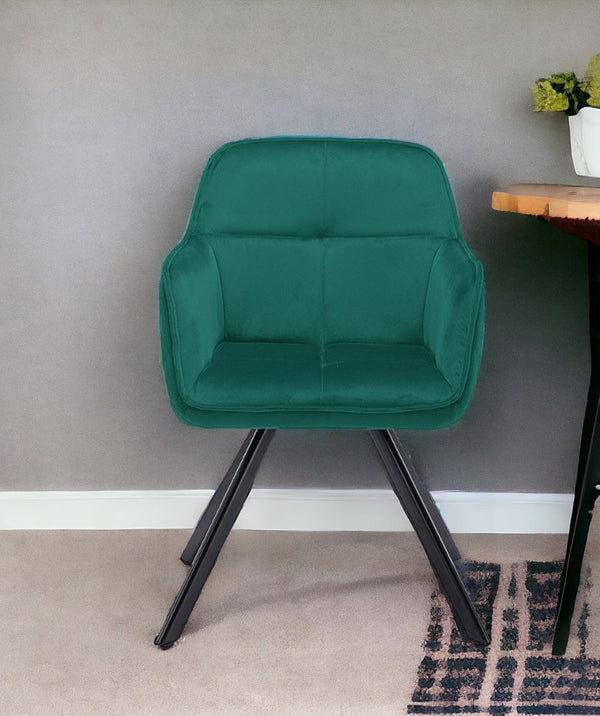 Homeroots Tufted Green And Black Velvet And Metal Dining Arm Chair  Metal 521274
