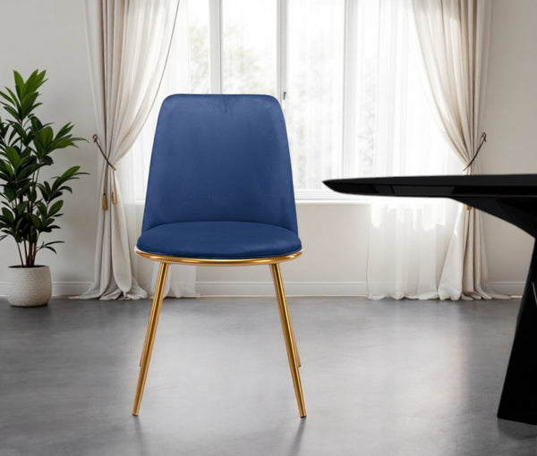 HomeRoots Blue Velvet Dining Side Chair with Gold Legs - Modern Armless Design for Chic Dining & Accent Use 521275