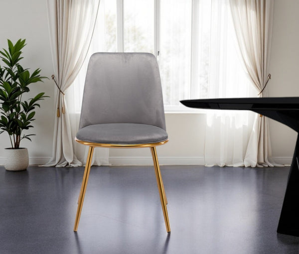 HomeRoots Gray Upholstered Velvet Dining Side Chair with Gold Metal Legs - Modern Comfort & Versatile Style 521276