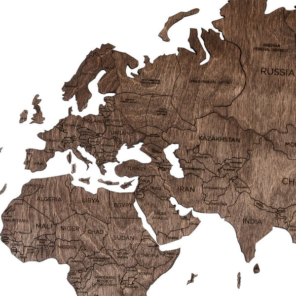 Homeroots 47" X 79" Dark Brown Wood World Map Hanging Dimensional Sculpture  Plywood 521279