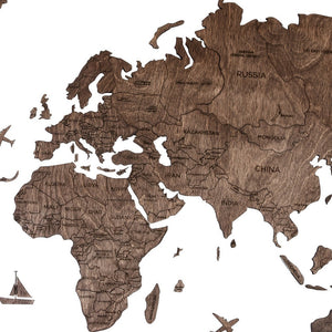 Homeroots 47" X 79" Dark Brown Wood World Map Hanging Dimensional Sculpture  Plywood 521279
