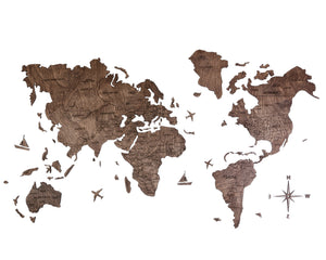 Homeroots 47" X 79" Dark Brown Wood World Map Hanging Dimensional Sculpture  Plywood 521279