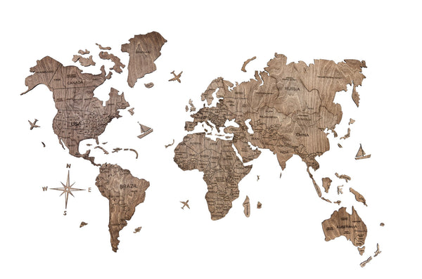 Homeroots 24" X 39" Brown Wood World Map Hanging Dimensional Sculpture  Plywood 521280