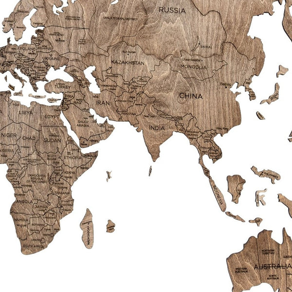 Homeroots 24" X 39" Brown Wood World Map Hanging Dimensional Sculpture  Plywood 521280