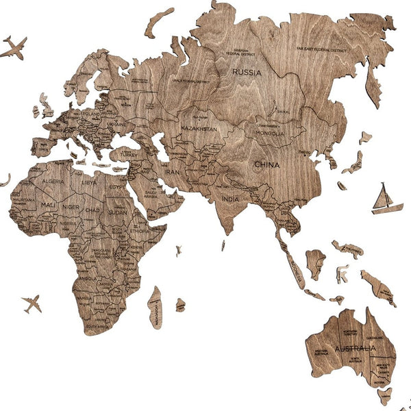 Homeroots 24" X 39" Brown Wood World Map Hanging Dimensional Sculpture  Plywood 521280