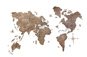 Homeroots 24" X 39" Brown Wood World Map Hanging Dimensional Sculpture  Plywood 521280