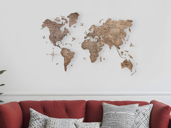 Homeroots 24" X 39" Brown Wood World Map Hanging Dimensional Sculpture  Plywood 521280