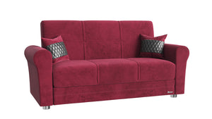 Homeroots 63" Burgundy Silver Microfiber Futon Convertible Sleeper Love Seat With Storage And Toss Pillows   521284