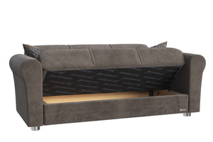 Homeroots 63" Gray Silver Microfiber Futon Convertible Sleeper Love Seat With Storage And Toss Pillows   521285