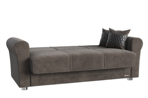 Homeroots 63" Gray Silver Microfiber Futon Convertible Sleeper Love Seat With Storage And Toss Pillows   521285