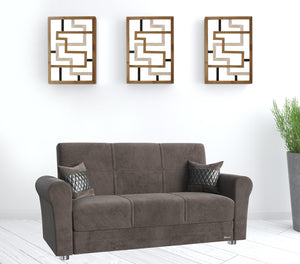 Homeroots 63" Gray Silver Microfiber Futon Convertible Sleeper Love Seat With Storage And Toss Pillows   521285