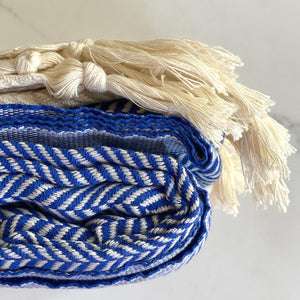 Homeroots 59" X 71" Blue And Beige Cotton Striped Throw Blanket With Tassels  Cotton 521298