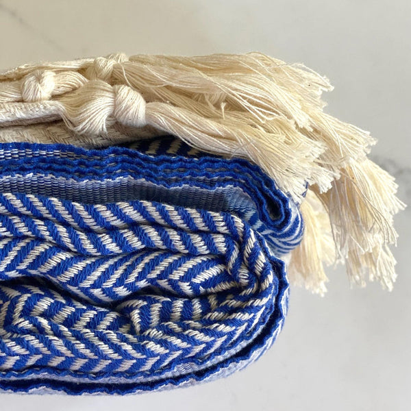 Homeroots 59" X 71" Blue And Beige Cotton Striped Throw Blanket With Tassels  Cotton 521298