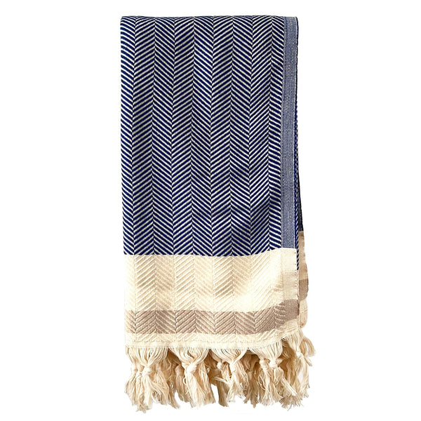 Homeroots 59" X 71" Blue And Beige Cotton Striped Throw Blanket With Tassels  Cotton 521298