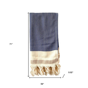 Homeroots 59" X 71" Blue And Beige Cotton Striped Throw Blanket With Tassels  Cotton 521298