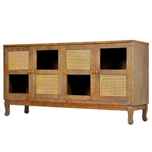English Elm Retro 4-Door Sideboard with Spacious Adjustable Shelves, Solid Wood Legs, Spray-Painted MDF Finish Antique brown W2696P256248