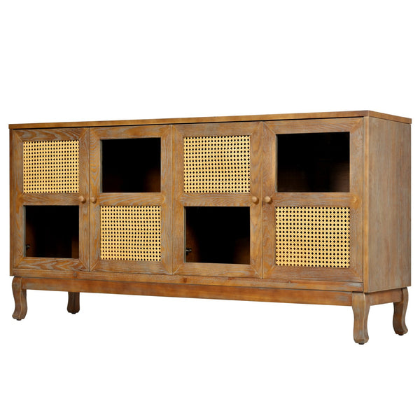 English Elm Retro 4-Door Sideboard with Spacious Adjustable Shelves, Solid Wood Legs, Spray-Painted MDF Finish Antique brown W2696P256248
