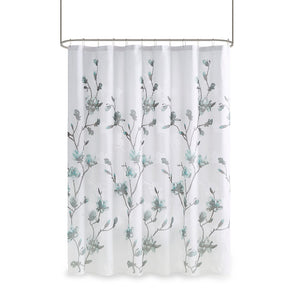JLA Home Madison Park - Floral Magnolia Burnout Shower Curtain with Attached Microfiber Liner, 72"x72" Aqua Grey Elegance MP70-6421