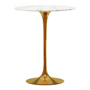 Homeroots 32" White And Gold Rounded Marble And Metal Bar Table   521331