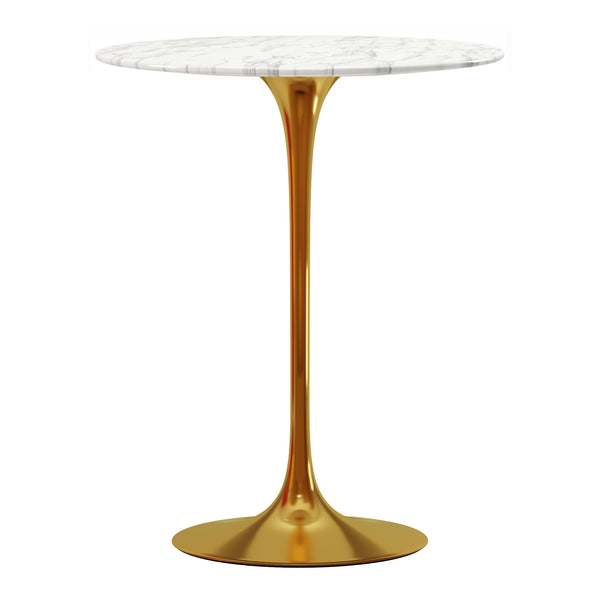 Homeroots 32" White And Gold Rounded Marble And Metal Bar Table   521331