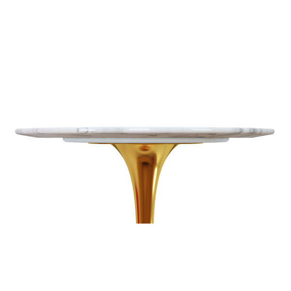 Homeroots 32" White And Gold Rounded Marble And Metal Bar Table   521331