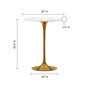 Homeroots 32" White And Gold Rounded Marble And Metal Bar Table   521331