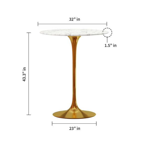 Homeroots 32" White And Gold Rounded Marble And Metal Bar Table   521331