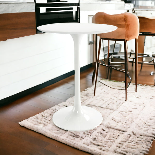 Homeroots 32" White Rounded Fiberglass And Metal Bar Table   521332