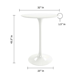 Homeroots 32" White Rounded Fiberglass And Metal Bar Table   521332