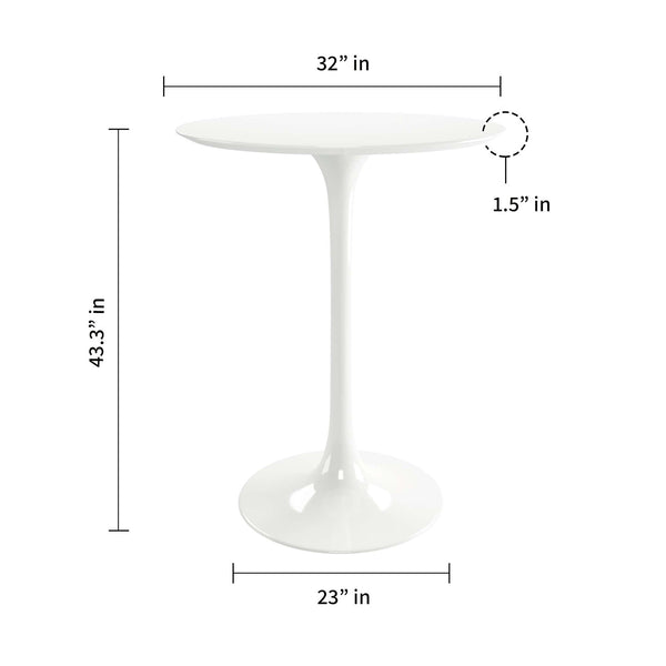 Homeroots 32" White Rounded Fiberglass And Metal Bar Table   521332