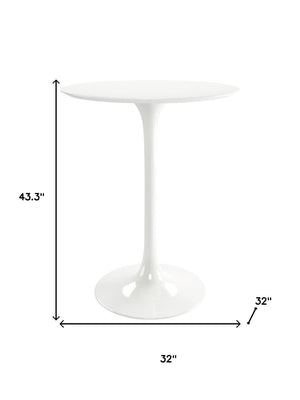 HomeRoots 32" Chic White Fiberglass Round Bar Table with Sturdy Metal Base for Modern Dining Spaces 521332