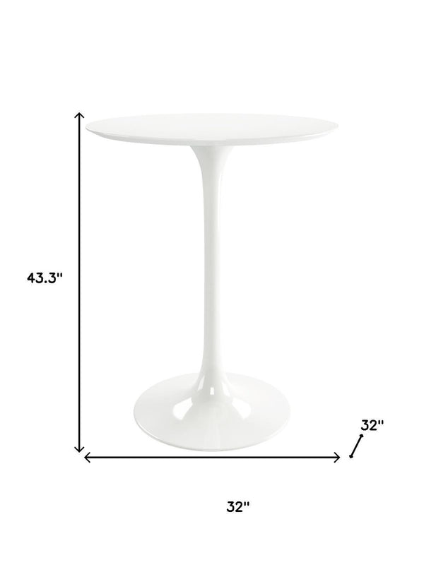 HomeRoots 32" Chic White Fiberglass Round Bar Table with Sturdy Metal Base for Modern Dining Spaces 521332