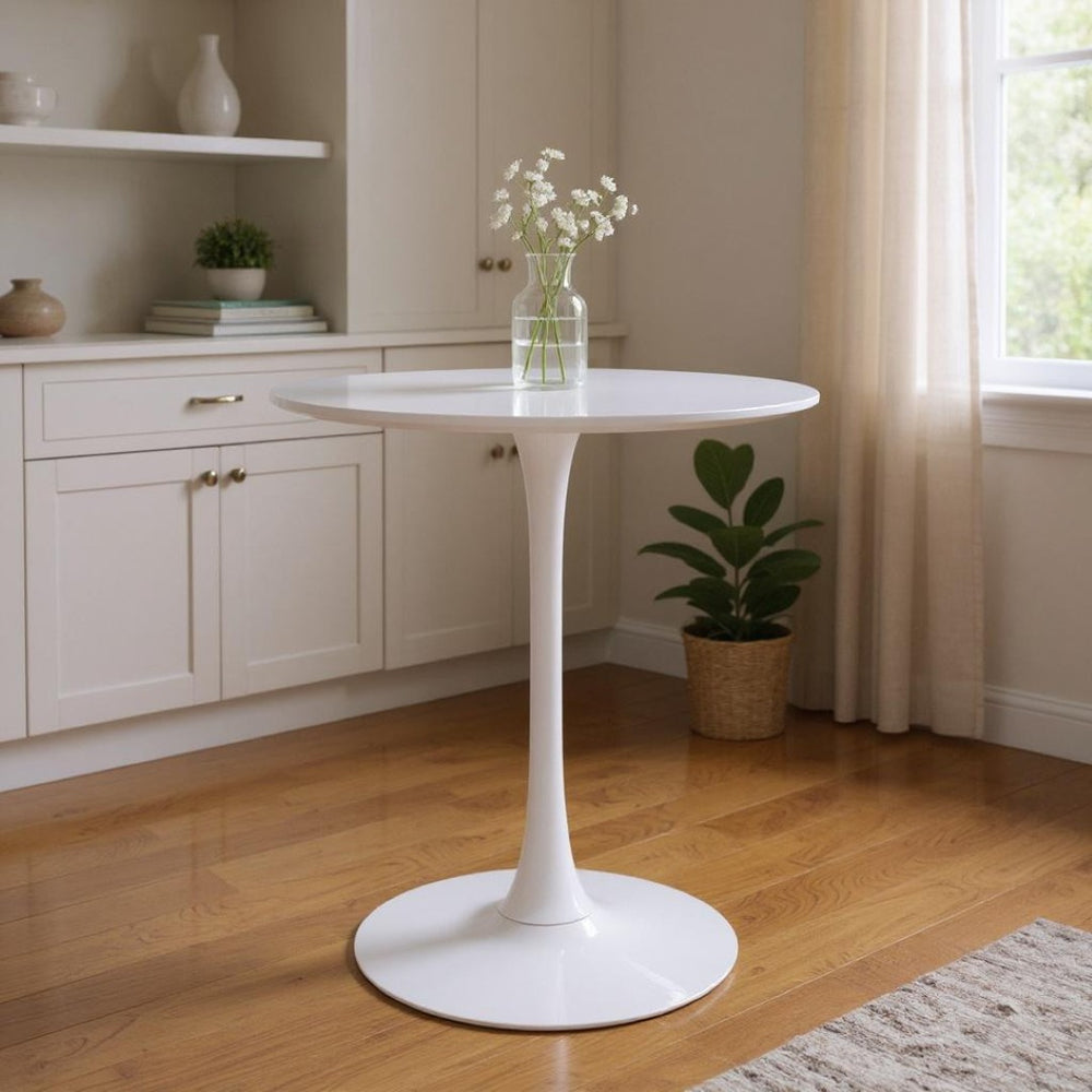HomeRoots 36" Modern White Round Bar Table - Durable MDF Top & Sturdy Metal Base for Stylish Bistro Dining 521333