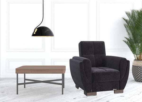 Homeroots 36" Black Microfiber And Gray Tufted Convertible Chair   521334