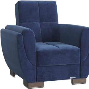 Homeroots 36" Blue Microfiber And Brown Tufted Convertible Chair   521335