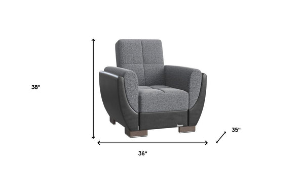 Homeroots 36" Gray Microfiber And Brown Tufted Convertible Chair   521336