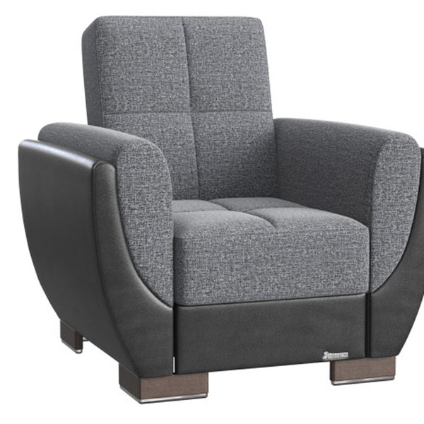 Homeroots 36" Gray Microfiber And Brown Tufted Convertible Chair   521336