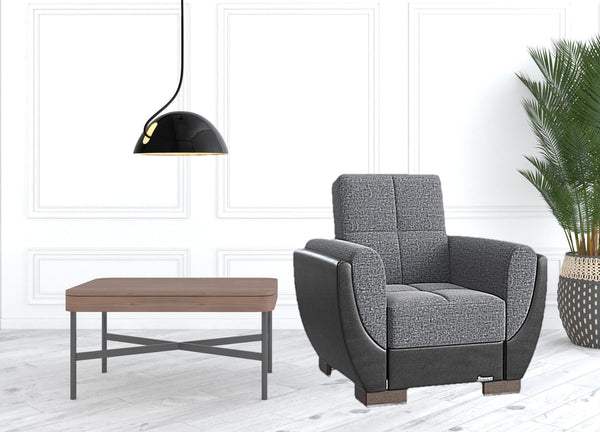 Homeroots 36" Gray Microfiber And Brown Tufted Convertible Chair   521336