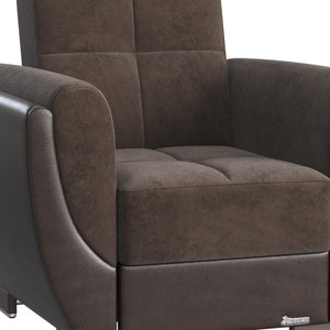 Homeroots 36" Brown Microfiber And Gray Tufted Convertible Chair   521337