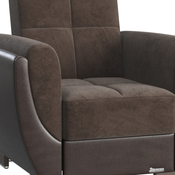 Homeroots 36" Brown Microfiber And Gray Tufted Convertible Chair   521337