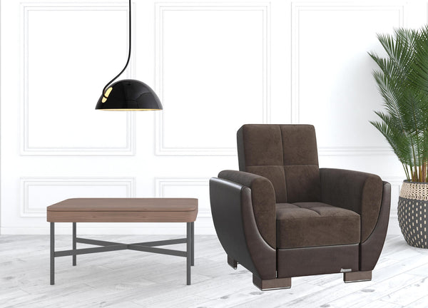 Homeroots 36" Brown Microfiber And Gray Tufted Convertible Chair   521337