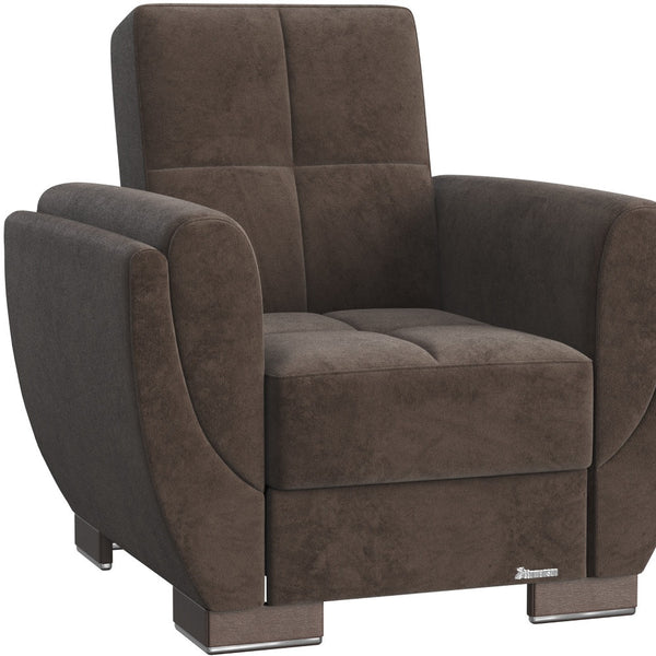 Homeroots 36" Brown Microfiber And Gray Tufted Convertible Chair   521338