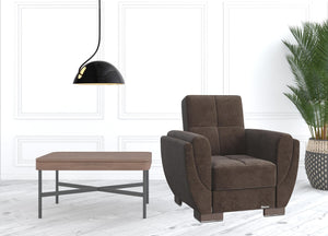 Homeroots 36" Brown Microfiber And Gray Tufted Convertible Chair   521338